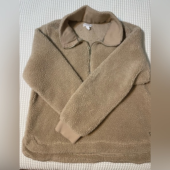 Calvin Klein Tan Sherpa Fleece Pullover - Picture 3 of 5